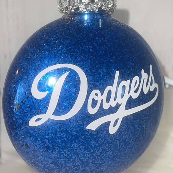 Christmas Ornament, Dodger Fan, Los Angeles Baseball Team, Blue Glitter, Holiday - Picture 5 of 9